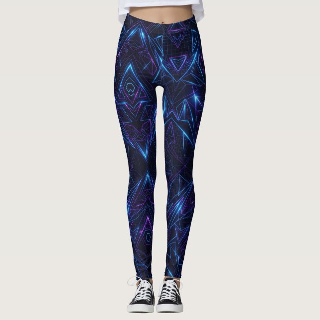 Leggings Patrón geométrico continuo de ciberneón (Anverso)