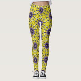 Leggings Patrón Geométrico Cuado Amarillo Púrpura Kaleidosc