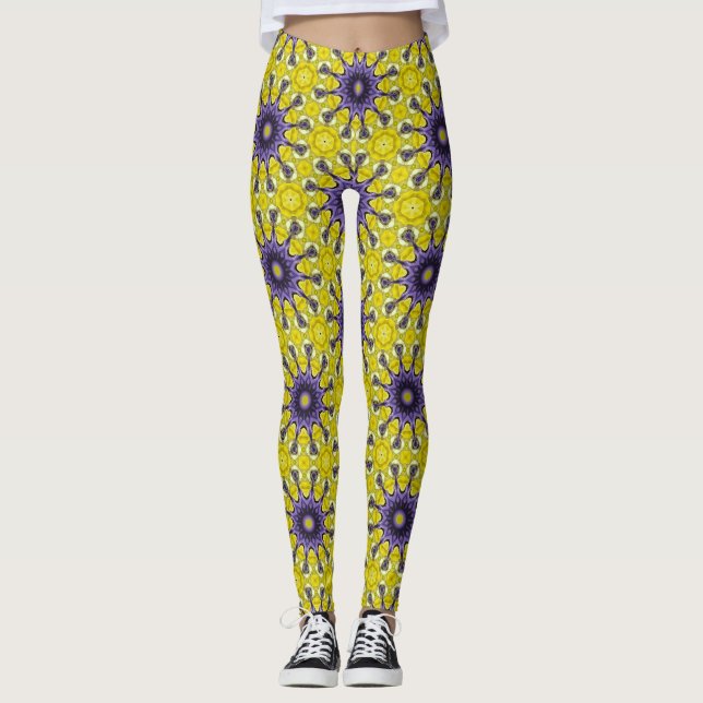 Leggings Patrón Geométrico Cuado Amarillo Púrpura Kaleidosc (Anverso)