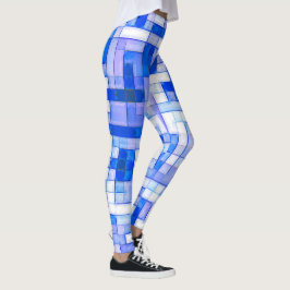 Leggings Patrón geométrico cuadrado blanco azul personaliza