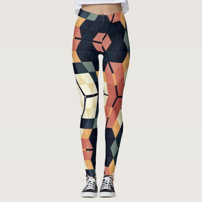 Leggings Patrón geométrico cuadrado de hexágono colorido (Anverso)