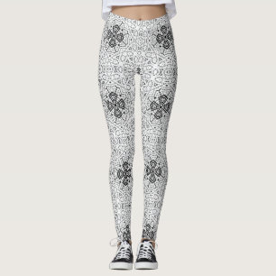 Leggings Patrón geométrico de apertura blanco y negro Elsa