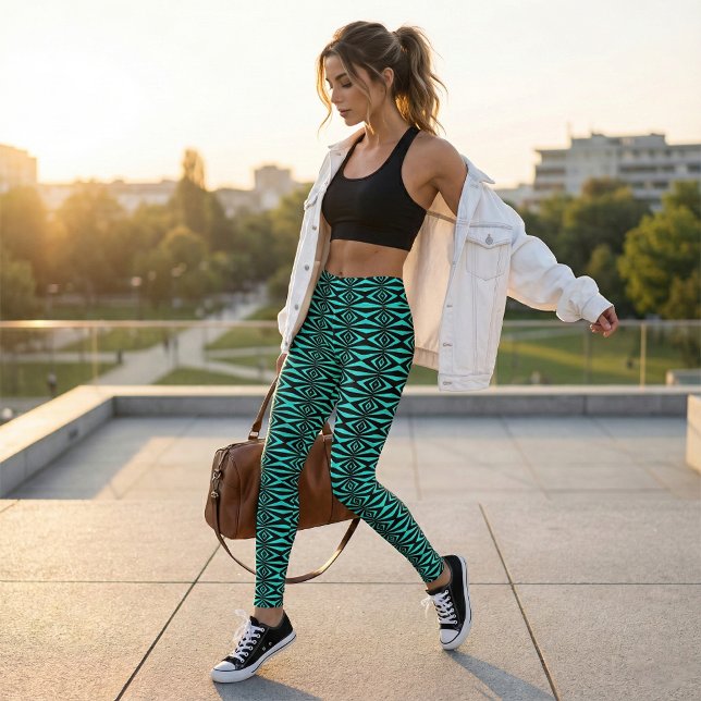 Leggings Patrón geométrico de arte Verde azulado y negro de (Subido por el creador)