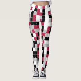 Leggings Patrón geométrico de color magenta negro gris