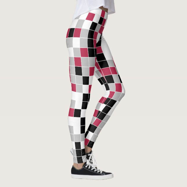 Leggings Patrón geométrico de color magenta negro gris (Derecha)