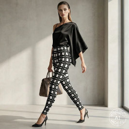 Leggings Patrón geométrico de cuadrados Op Art en blanco y 