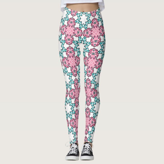 Leggings Patrón geométrico de explosión de estrella teal ro (Anverso)