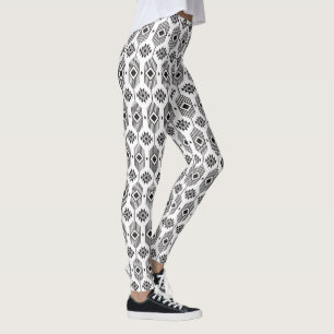 Leggings Patrón geométrico de ikat étnico blanco y negro