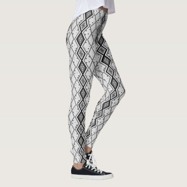 Leggings Patrón geométrico de las secuencias de blanco y gr (Derecha)