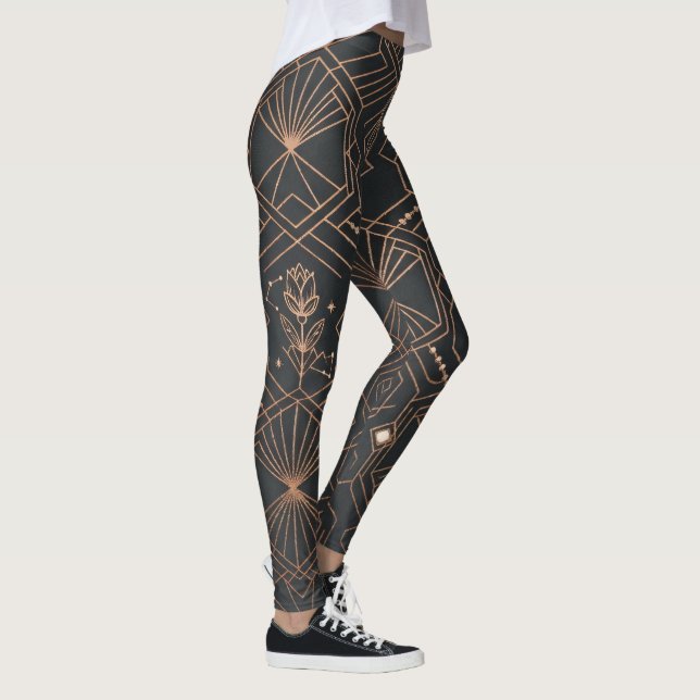 Leggings Patrón Geométrico de Lotus Art Déco Celestial Míst (Derecha)