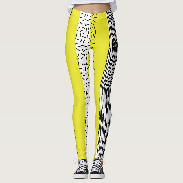 Leggings Patrón geométrico de mezcla de amarillo y negro (Anverso)
