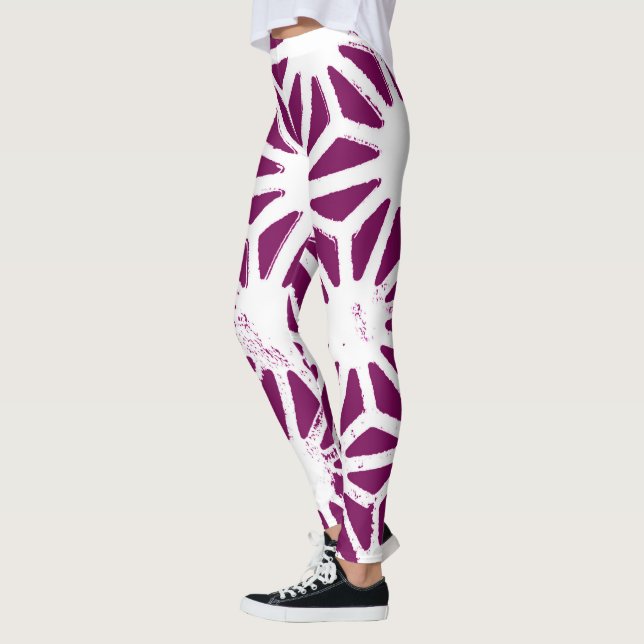 Leggings Patrón geométrico de mora y blanco (Izquierda)