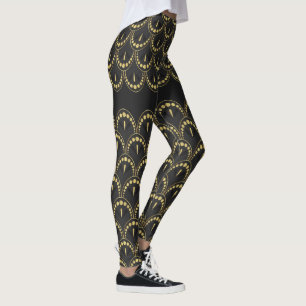 Leggings Patrón geométrico de oro y gris art-deco