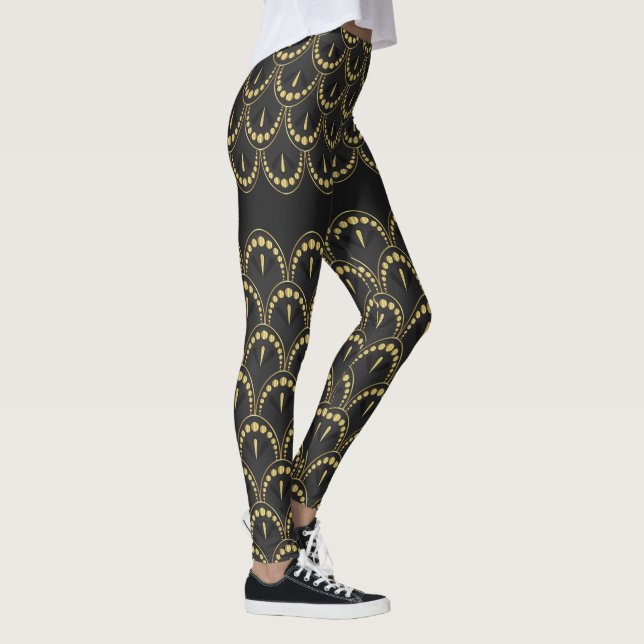 Leggings Patrón geométrico de oro y gris art-deco (Derecha)