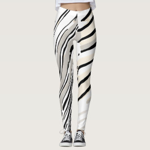 Leggings Patrón geométrico de rayas negras, blancas y grise