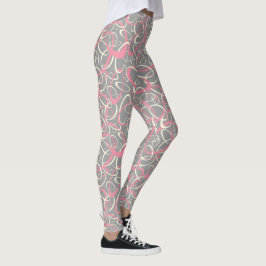 Leggings patrón geométrico de retro mod gris rosa
