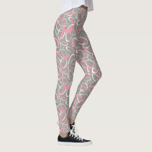 Leggings patrón geométrico de retro mod gris rosa