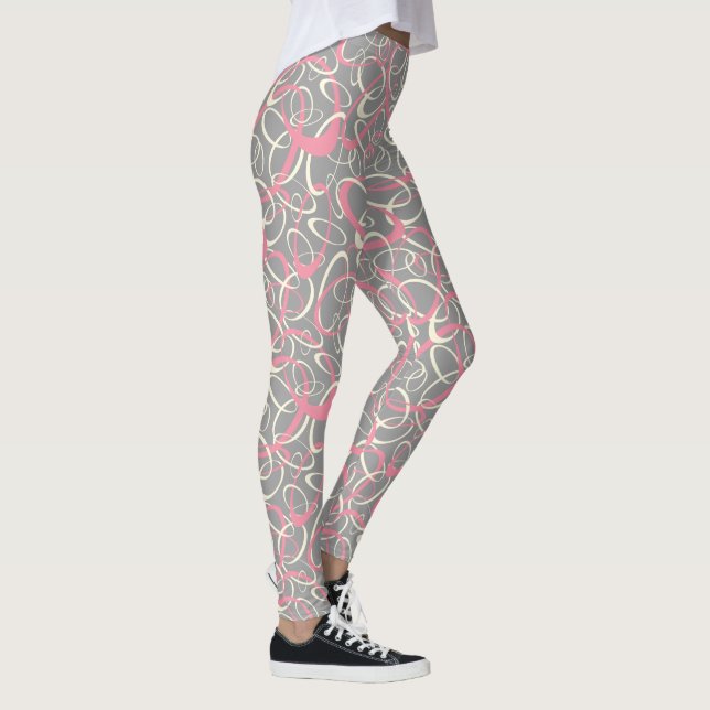 Leggings patrón geométrico de retro mod gris rosa (Derecha)
