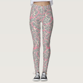 Leggings patrón geométrico de retro mod gris rosa