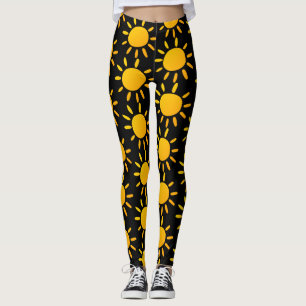Leggings Patrón geométrico de sol de verano negro y amarill