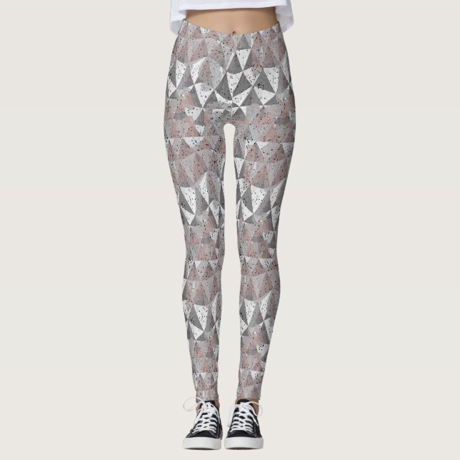 Leggings patrón geométrico de tonos grises con triángulos (Anverso)