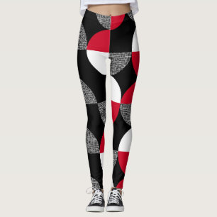 Leggings Patrón geométrico de yeso negro, rojo y blanco.