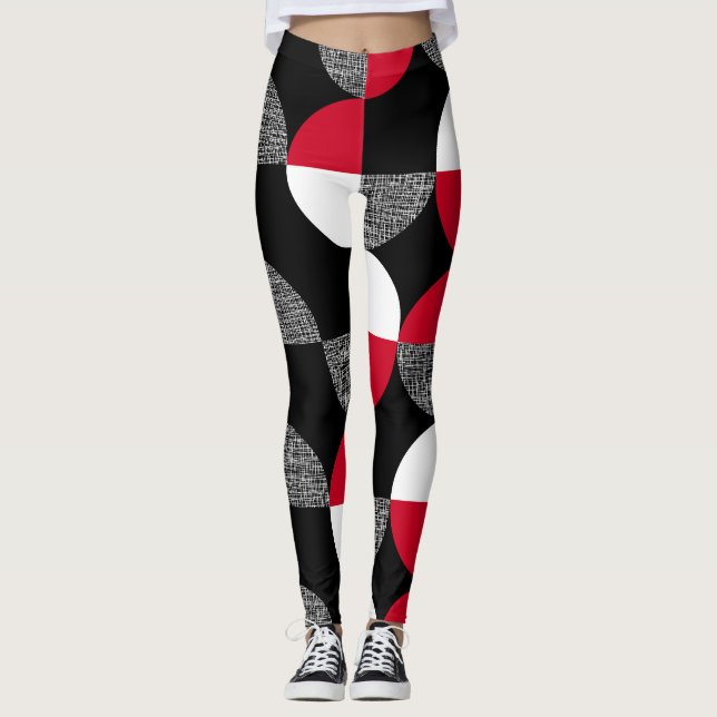 Leggings Patrón geométrico de yeso negro, rojo y blanco. (Anverso)