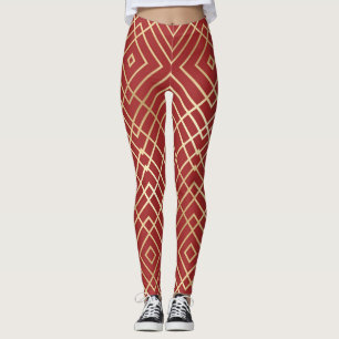 Leggings Patrón geométrico del Art Decó del Rojo Chino Mode