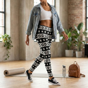 Leggings Patrón geométrico del arte de Op en blanco y negro