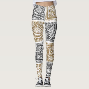 Leggings Patrón geométrico del garabato, abstracto vintage.
