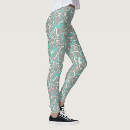 Leggings Patrón geométrico del mod gris verde azulado retro