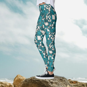 Leggings Patrón geométrico del mosaico turquesa de moda abs