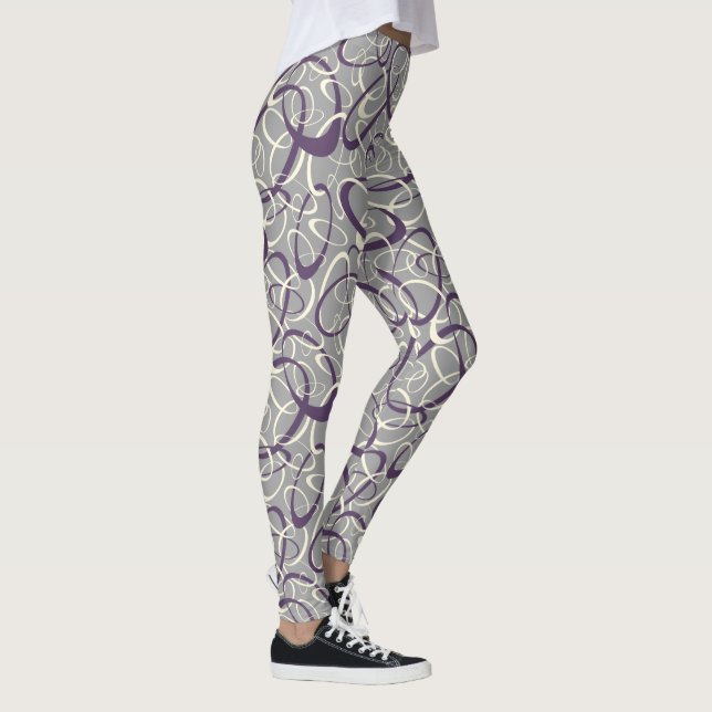 Leggings patrón geométrico del retro mod gris púrpura (Derecha)