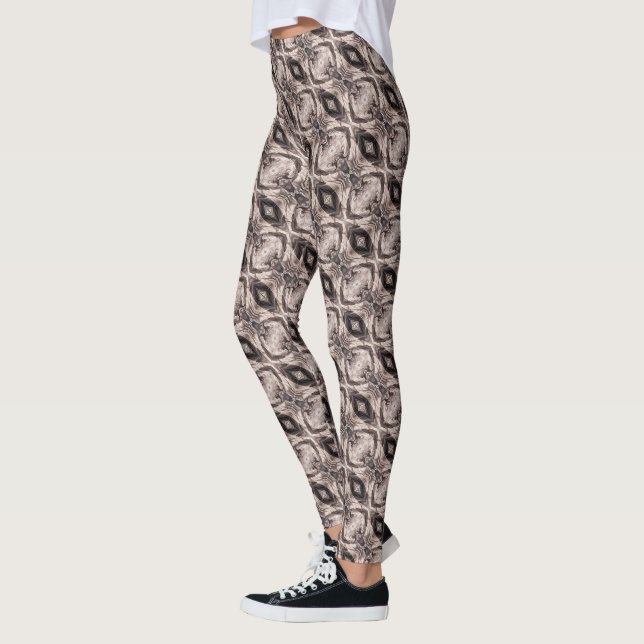 Leggings Patrón geométrico diagonal sepia con forma de ojo (Izquierda)