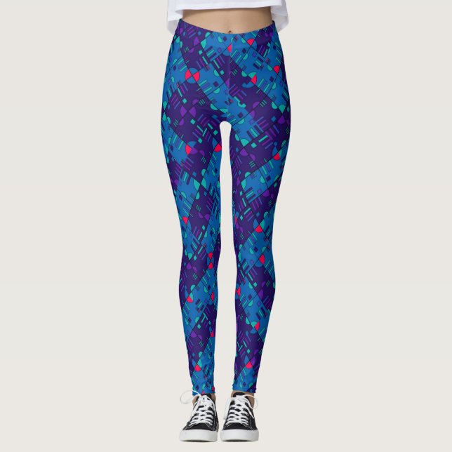 Leggings Patrón geométrico en azul y púrpura (Anverso)