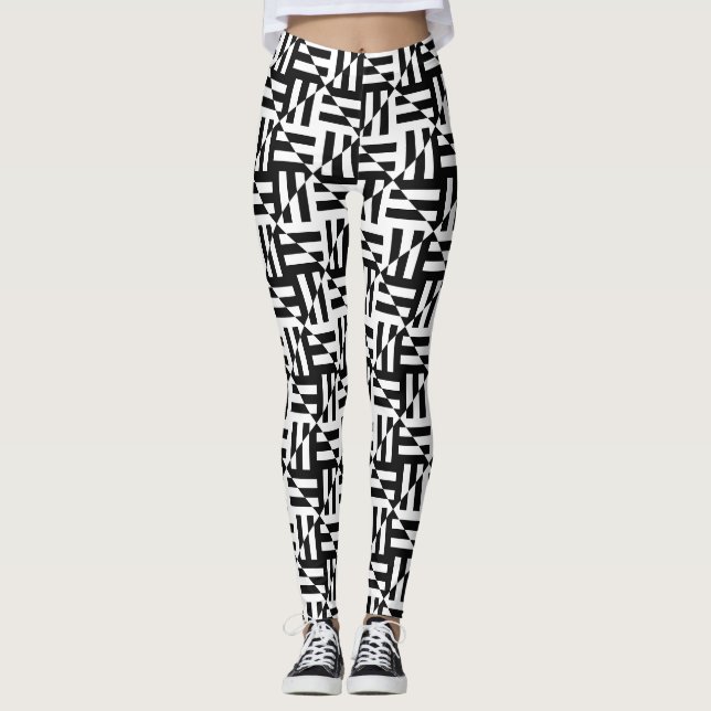 Leggings Patrón geométrico en blanco y negro (Anverso)