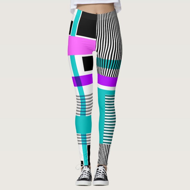 Leggings patrón geométrico en colores rayados y neones (Anverso)