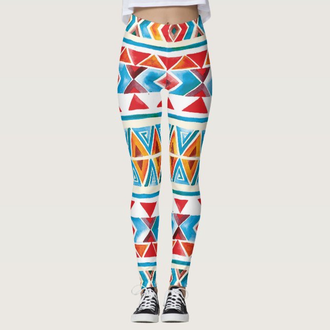 Leggings Patrón geométrico étnico acuarela. (Anverso)