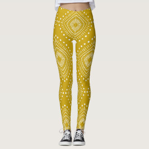 Leggings Patrón geométrico étnico: amarillo dorado, blanco