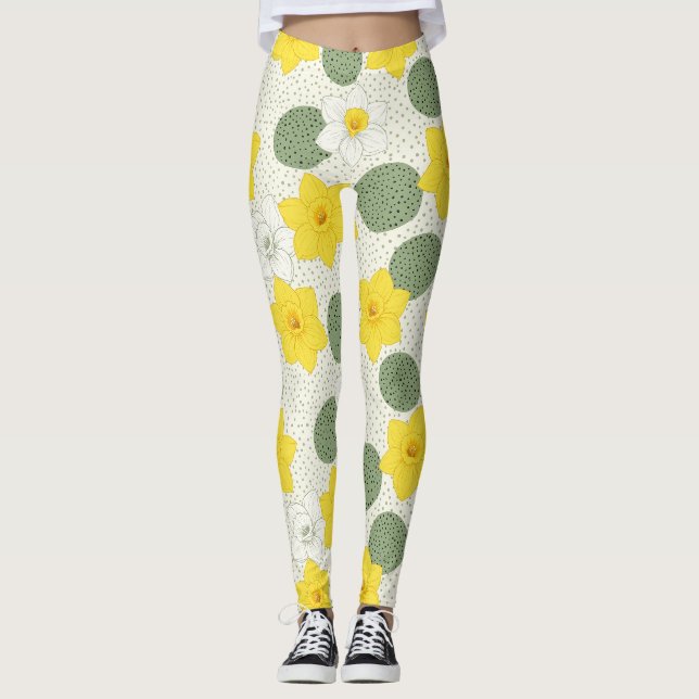 Leggings Patrón geométrico floral de narciso botánico (1) (Anverso)