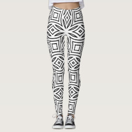 Leggings Patrón geométrico floral en blanco y negro