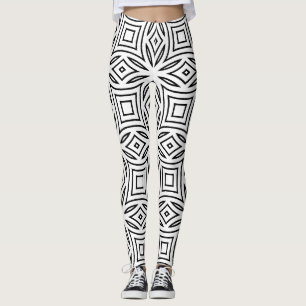 Leggings Patrón geométrico floral en blanco y negro