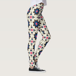 Leggings Patrón geométrico floral marrón azul