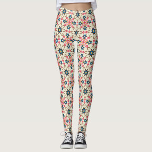 Leggings Patrón geométrico floral ornamental rosa azul