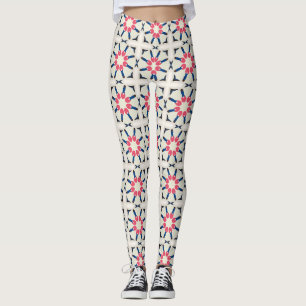 Leggings Patrón geométrico floral rosa marino