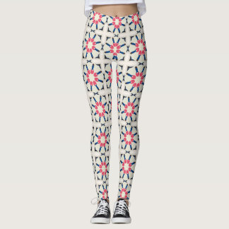 Leggings Patrón geométrico floral rosa marino