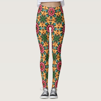 Leggings Patrón geométrico floral rosa tropical