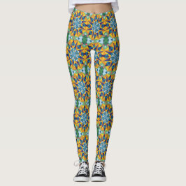 Leggings Patrón geométrico fractal azul y amarillo