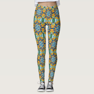 Leggings Patrón geométrico fractal azul y amarillo