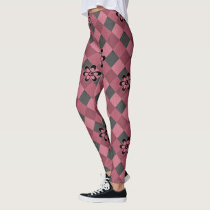 Leggings Patrón geométrico geométrico gris con flores